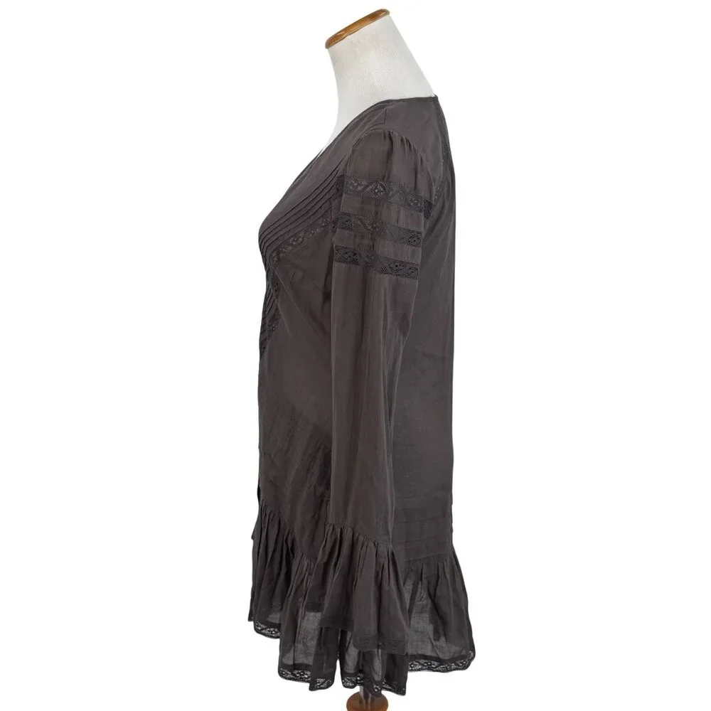 NWOT Free People Lace Tunic Mini Dress | Charcoal Whimsigoth Boho Grunge Fairy S - Picture 7 of 16
